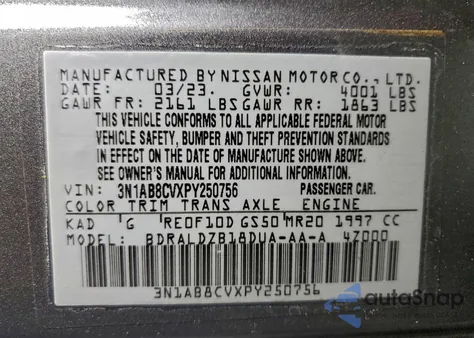 2023 Nissan Sentra Sv from USA, damaged, VIN 3N1AB8CVXPY250756